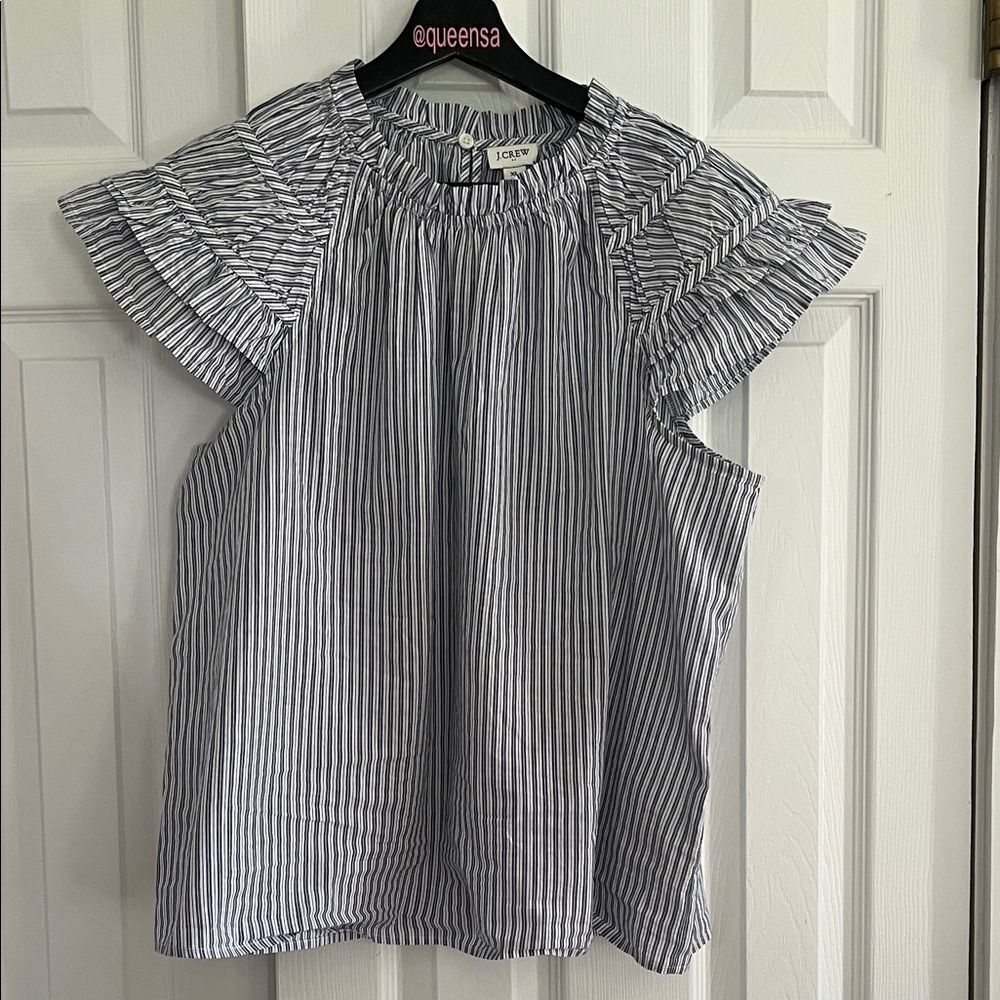 J. Crew Striped flutter-sleeve top in navy and white